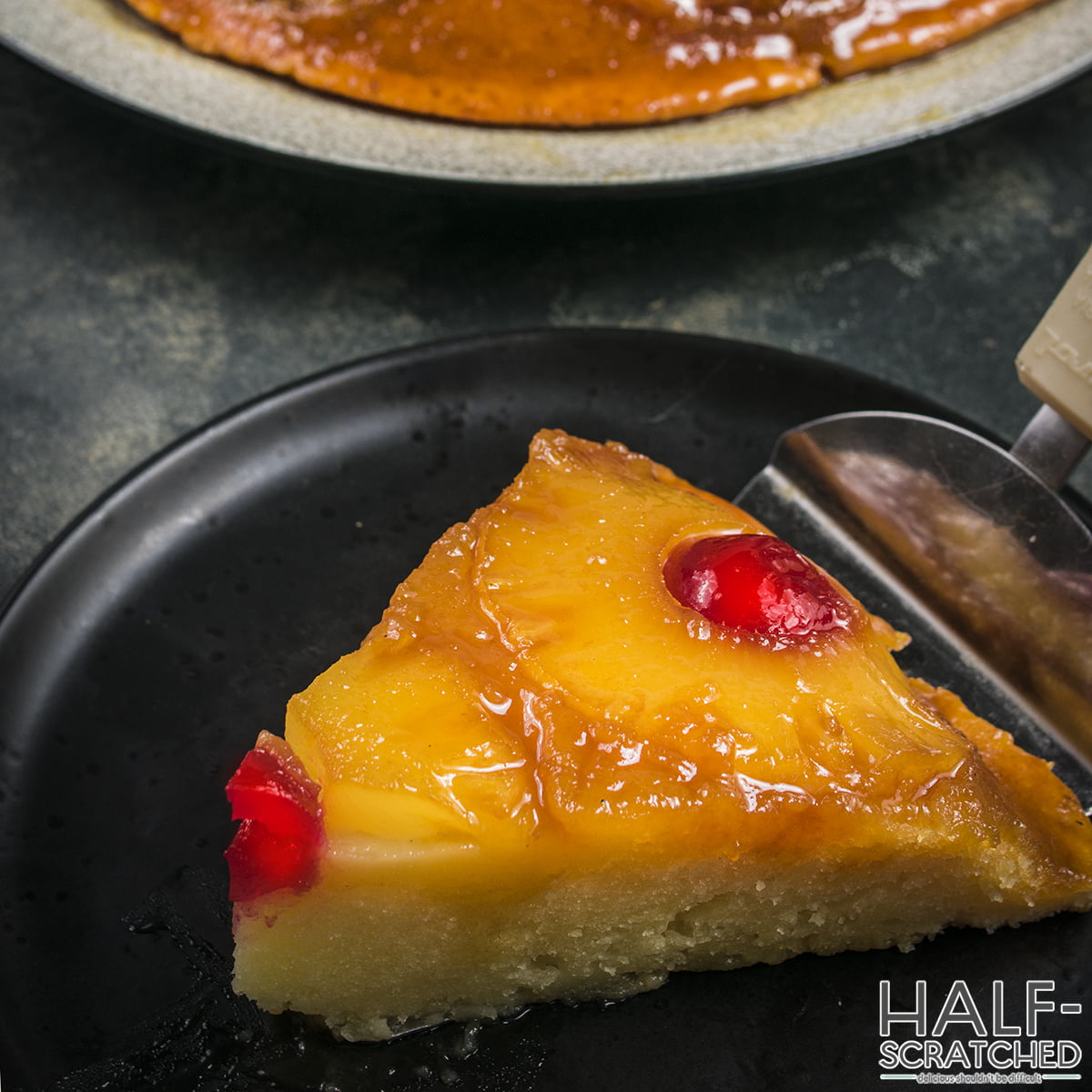 A slice of pineapple upside down cake
