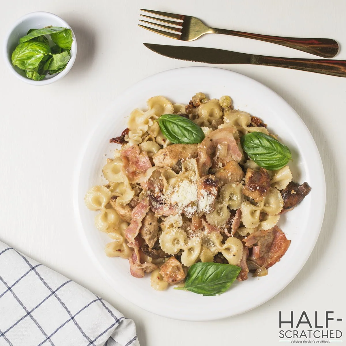 Copycat of Farfalle With Chicken and Roasted Garlic in a plate