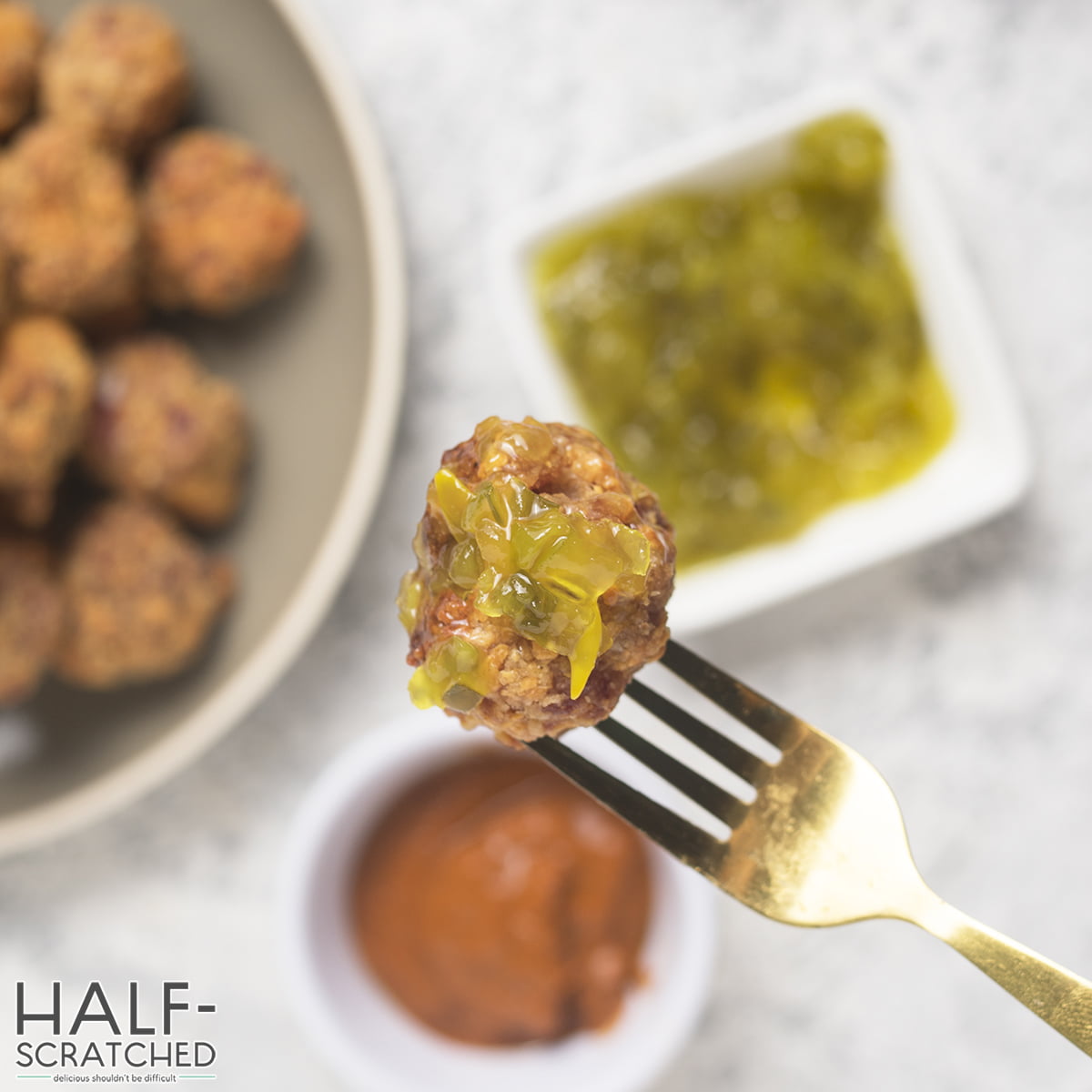 Sausage balls recipe with a fork