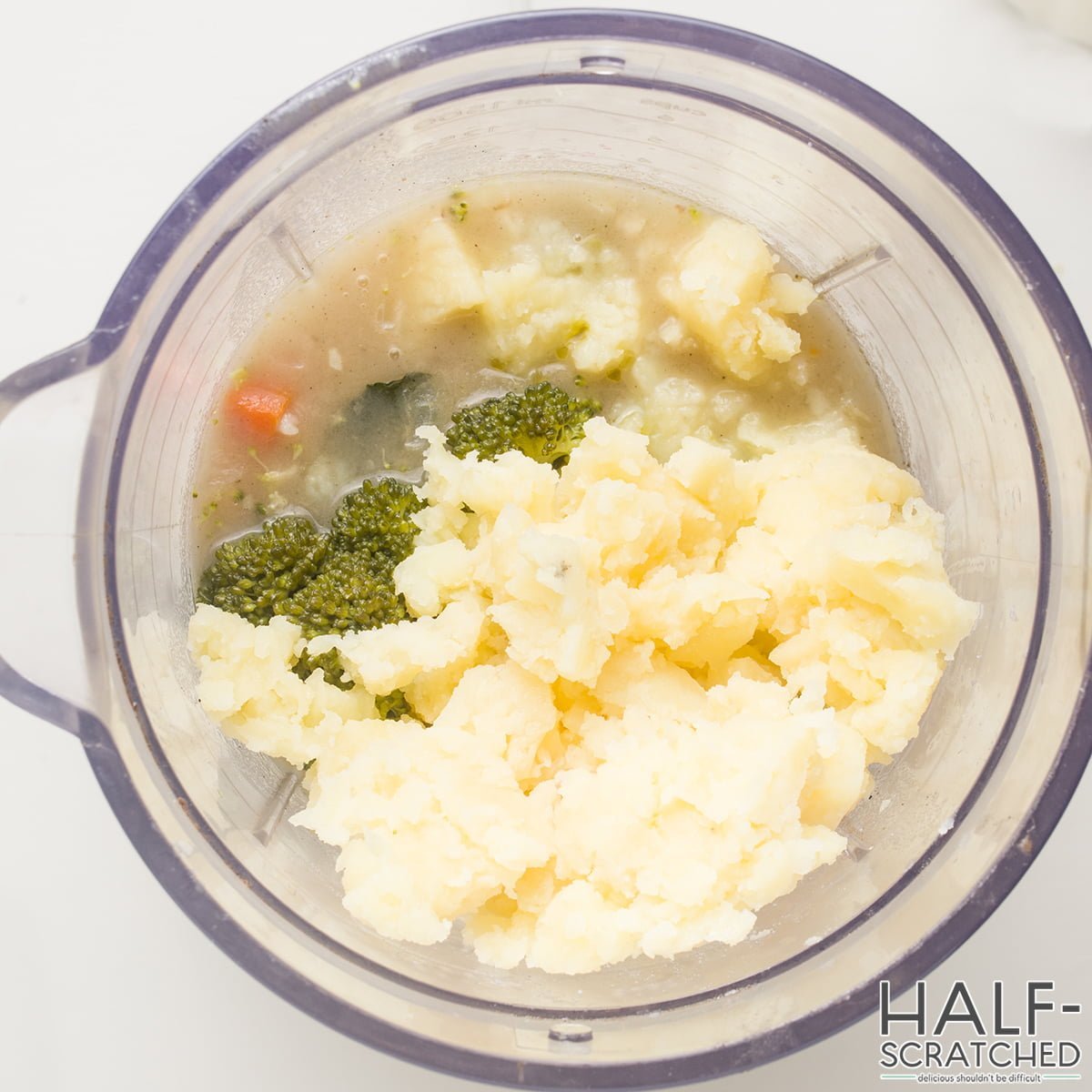 Soup ingredients in a blender