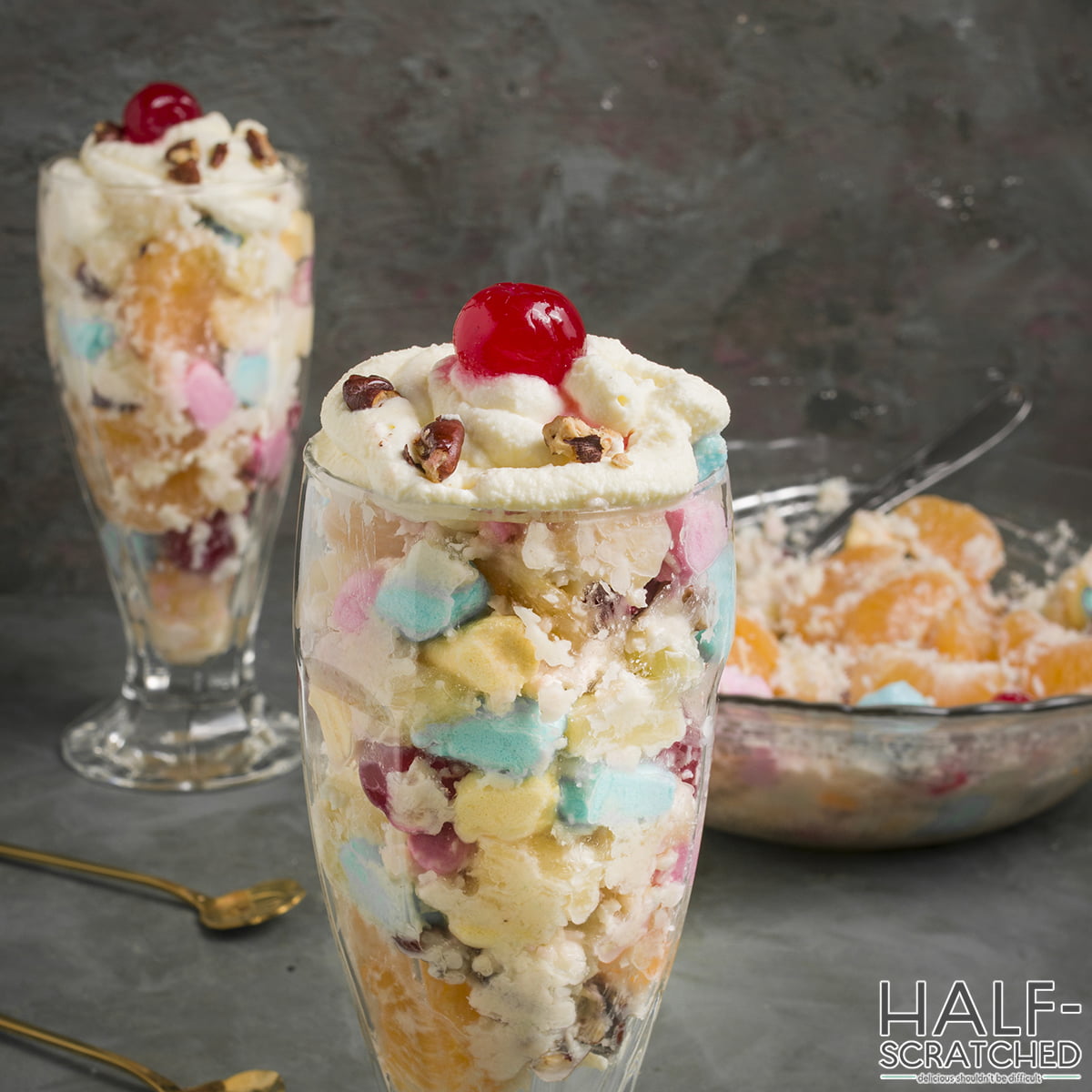 Two glasses with Ambrosia salad