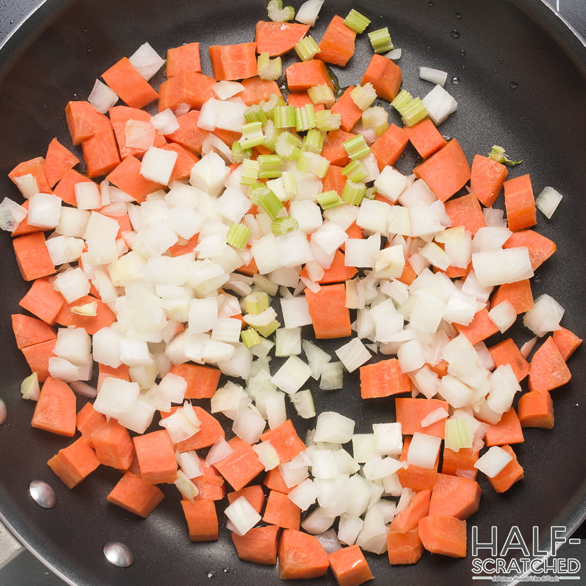 Raw vegetables in pan
