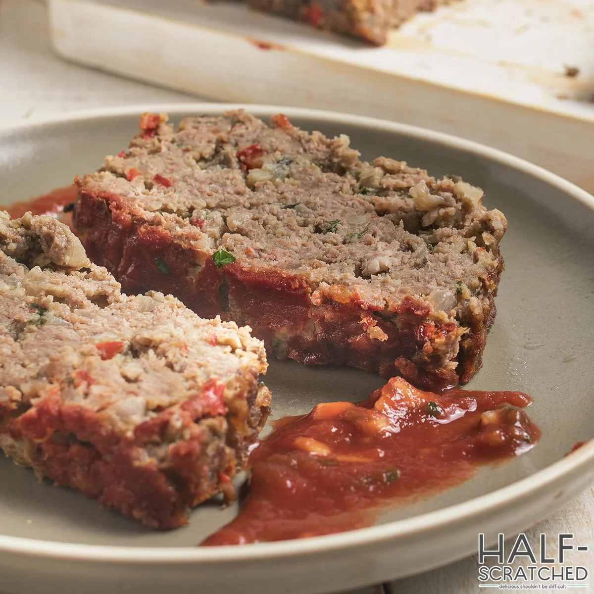 Close view of two portions of meatloaf