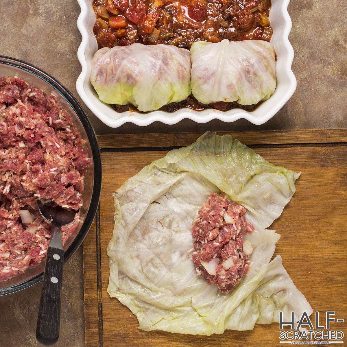 Ina Garten's cabbage leaves rolling