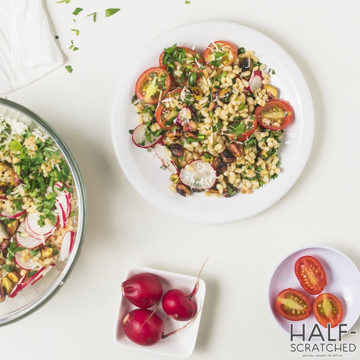 A table served with farro salad