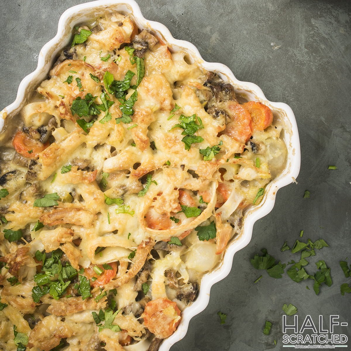 Top View Chicken Noodle Casserole