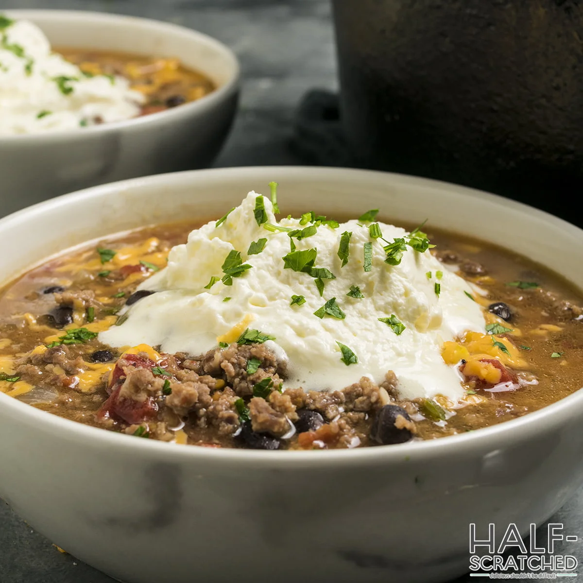 Close-up of Pioneer Woman's taco soup