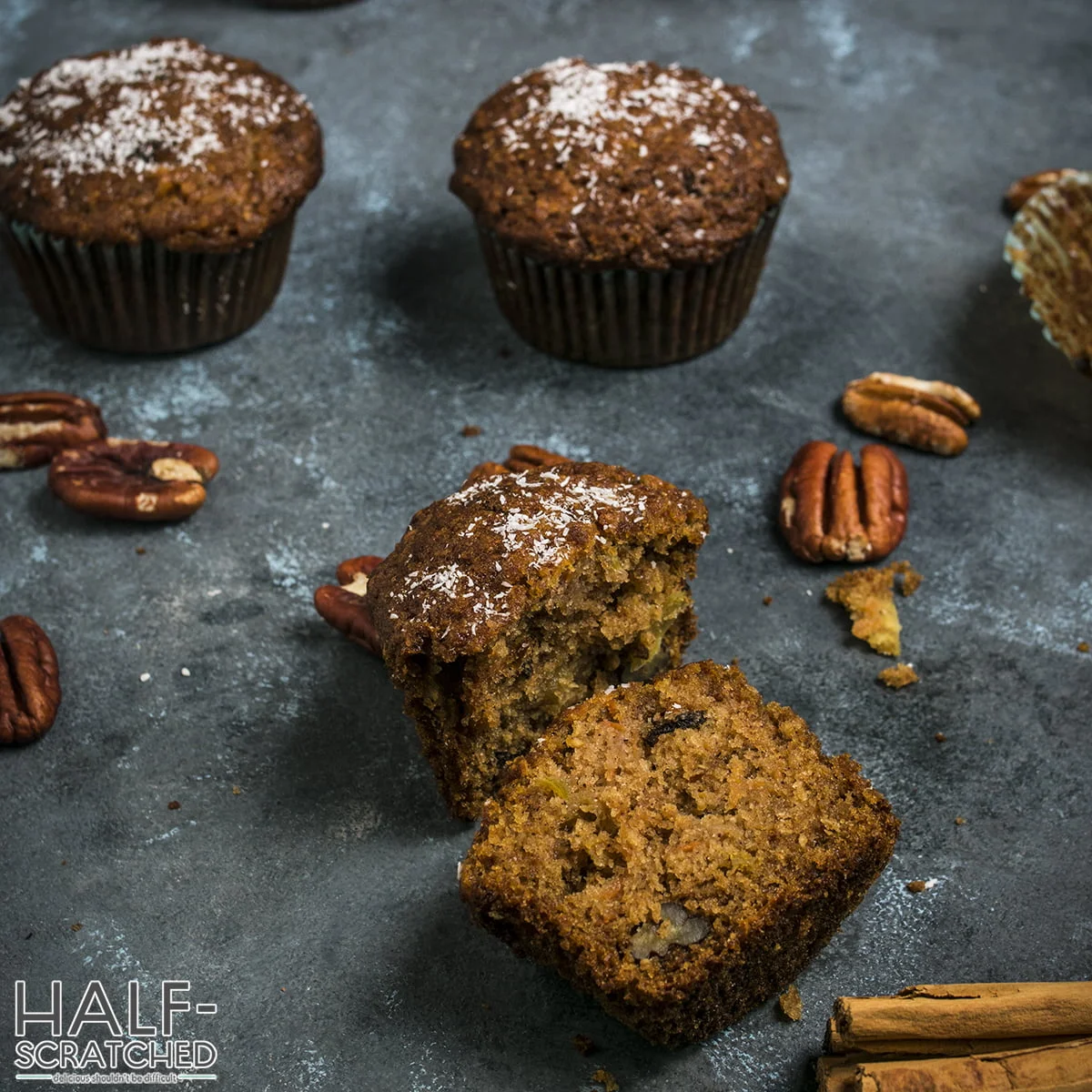 Morning glory muffin cut in half