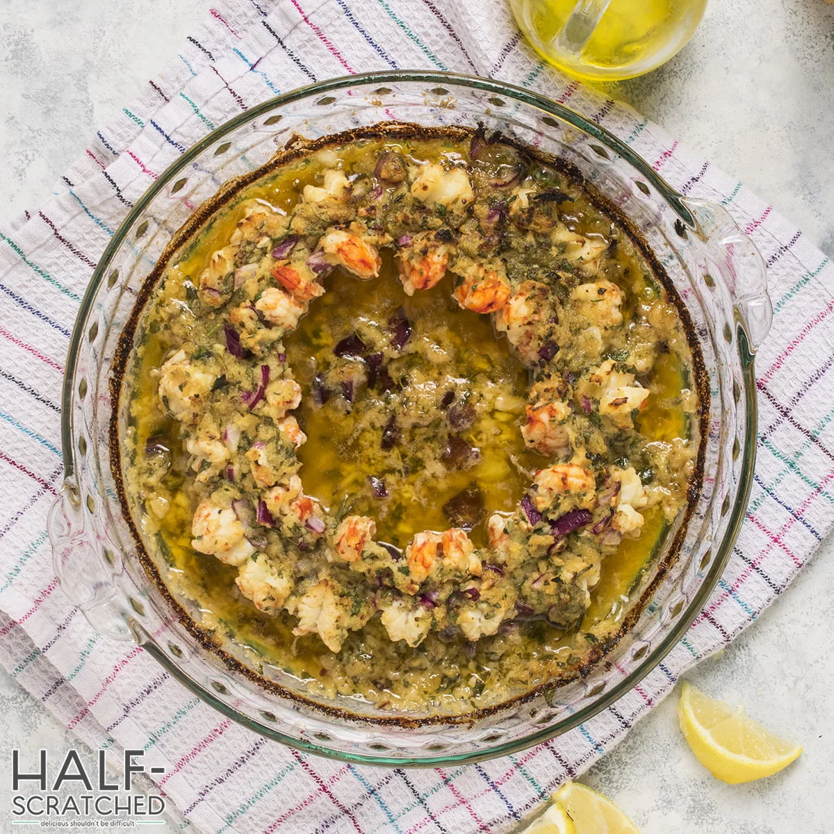 Baked Shrimp Scampi in baking dish